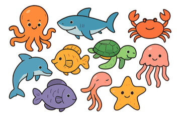 Obraz premium Cute cartoon marine animals