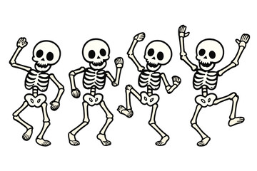 Naklejka premium Four Dancing Skeletons on a Gradient Background