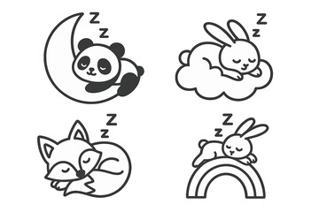 Obraz premium Four cute sleeping animals on a black and white background