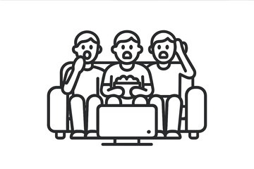 Three people watching TV with popcorn