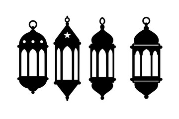 Four Islamic Lantern Silhouettes on Gray Background © Andrei