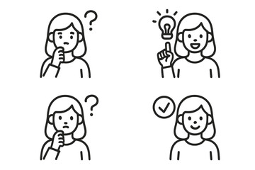 Four Icons of a Woman Illustrating Thinking and Idea Generation