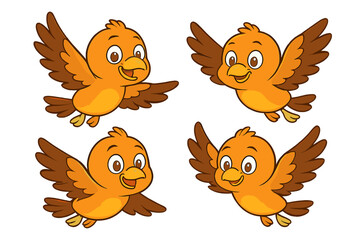 Naklejka premium Four cartoon birds flying against a brown background