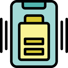 Mobile phone vibrating with full battery charge indicator, ideal for technology and communication related projects