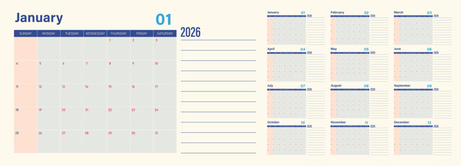2026 Monthly Calendar 12 Months . Calendar 2026 application style and the week starts on Monday . Monthly calendar layout for 2026 year. Diary planner Week Starts on Sunday.2026 Calendar Planner Set