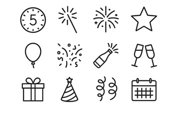 Final Seconds Icons. Final seconds celebration. Line outline icon set of Final seconds celebration: countdown