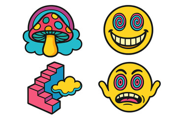 Psychedelic Retro Stickers Collection