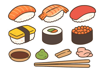 Cute Sushi Set with Chopsticks and Condiments