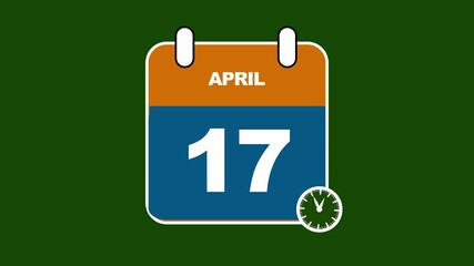 Calendar page displaying April 17th with a clock icon against a green backdrop seventeenth date