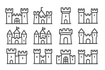 Set of Castle Icons with Various Designs