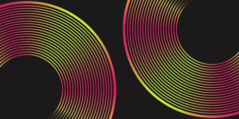 Dark geometric abstract background with overlapping circular lines in space. Modern graphic design element. eps10