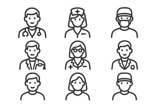 Set of medical professional icons on a dark background