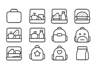 Lunchbox and backpack icons on a dark background