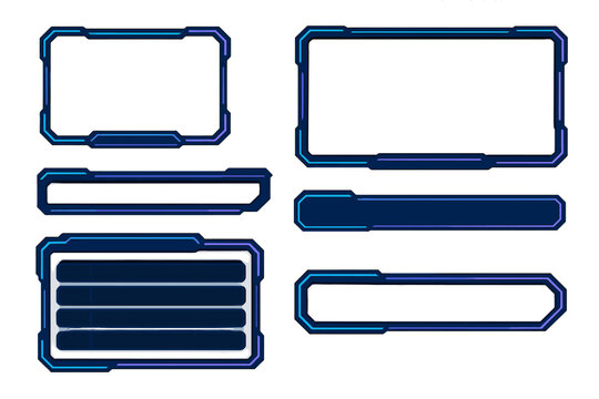 Futuristic UI elements with glowing blue and purple borders