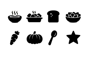 Vegan Winter Icons. Vegan winter cooking icons. Filled icon set of vegan winter cooking icons: soup, roasted