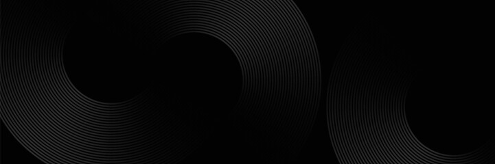 Abstract glowing black geometric lines, modern glossy gray circle line pattern, modern black gray gradient rings. Suitable for banners, covers, posters, presentations, brochures, flyers, and headers.