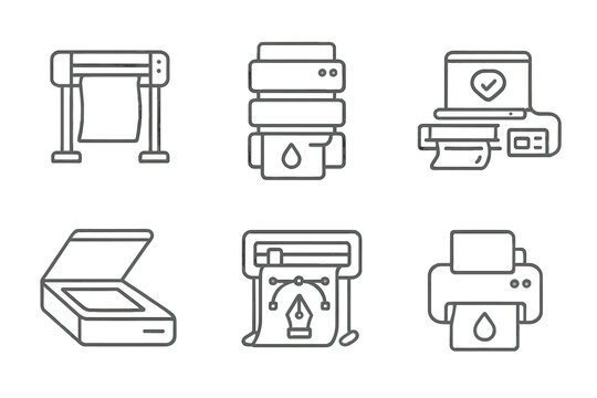 Printing and Scanning Equipment Icons Set