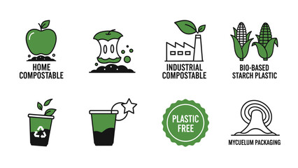 Eco-friendly packaging and disposal icons