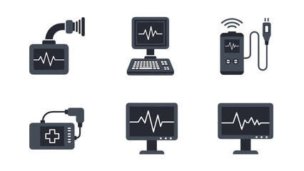 Collection of medical devices and health monitoring icons for healthcare visuals.