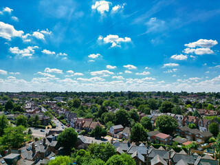 High Angle Street View and Buildings at Central Reading London City and Town Centre. Aerial Drone Tour of England United Kingdom. July 11th, 2025. 