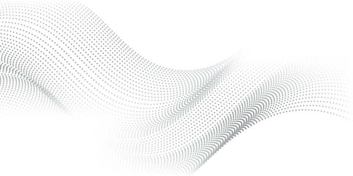 Abstract halftone background with wavy surface made of gray dots on white  style curve