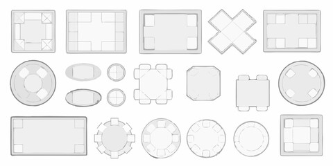 Collection of various top down views of tables and furniture layouts © Lolita