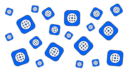 Blue and white geometric shapes floating on clean background
