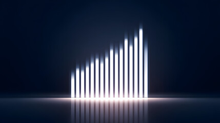 Illuminated Growth: A glowing bar chart ascends dramatically against a dark backdrop, symbolizing growth and success in a captivating display of light.