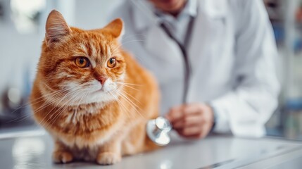 Professional examining a domestic feline with a medical instrument during a checkup