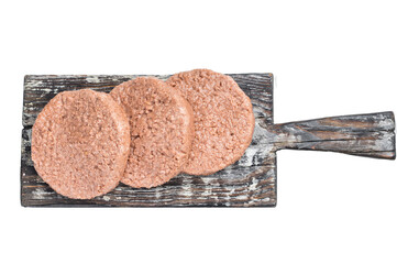 Vegan meatless burger patties plant based protein substitute for vegetarian and flexitarian diet isolated background