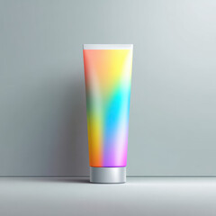 Minimal Cosmetic Tube Mockup with Soft Rainbow Gradient on Neutral Background
