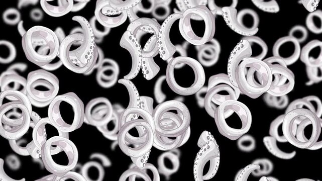 White Tentacle Rings Falling in Endless Black Void