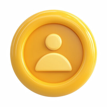 3D yellow user profile avatar button icon, account member symbol isolated on transparent background