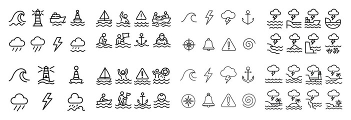 Nautical and weather outline icons collection