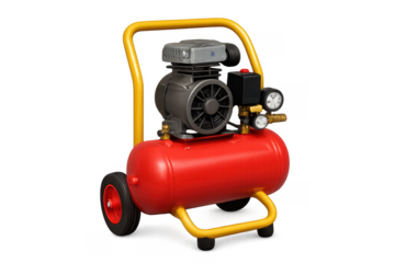 Air compressor with red tank and yellow frame