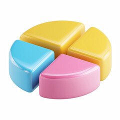3D colorful pie chart with four segments, business analytics statistics icon isolated on transparent background