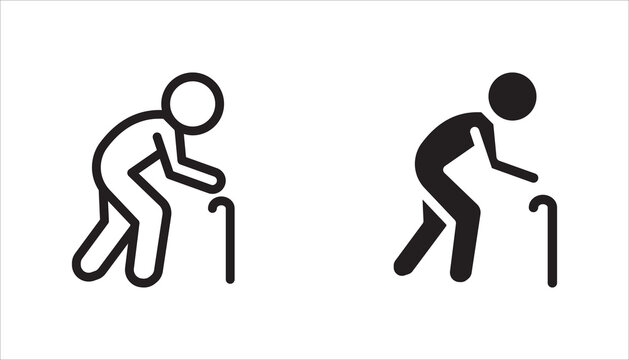 Male pensioner linear icon set ,Senile man. Old age. vector illustration on white background