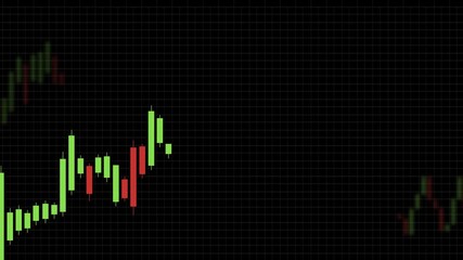 Animated Green and Red Candlestick Chart Rising on Black Background - Powered by Adobe