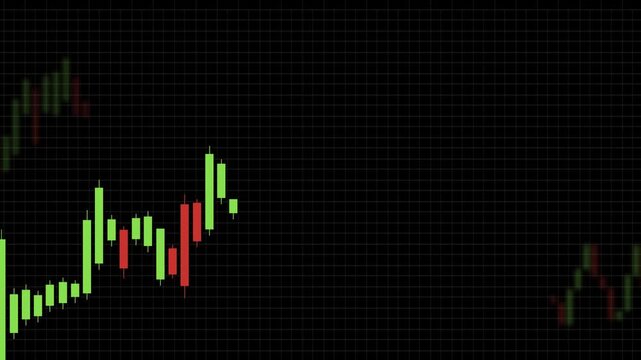 Animated Green and Red Candlestick Chart Rising on Black Background