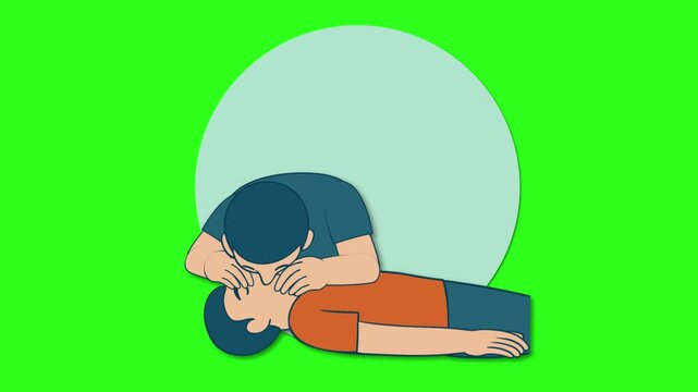 Animated Guide to Rescue Breaths in CPR on Green Background