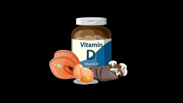 Vitamin D Supplement Bottle with Food Sources Animation Sequence