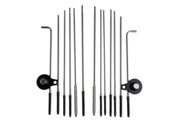 Set of stainless steel paintless dent repair rods and tools isolated on a transparent background