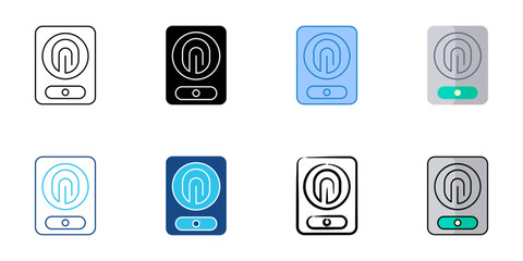 Fingerprint scanner set multiple style vector collection. Editable stroke 
