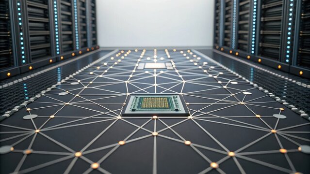 A futuristic data center with a sleek design, featuring interconnected circuits and computer components, highlighting advanced technology and digital infrastructure. - Powered by Adobe