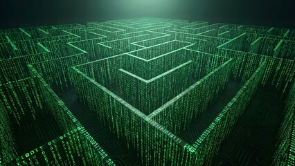 Complex Green Digital Maze with Light.