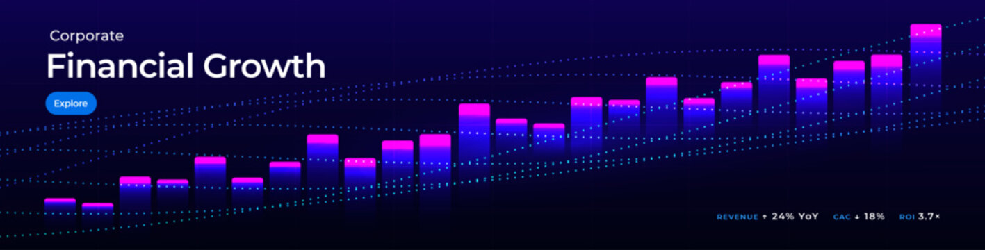 Growth Analytics Finance Strategy Business Investment Information Financial Analysis Stats Graph Up, Stock Chart. AI Tech Charts Trading Statistics Business Presentation Slides. Vector illustration