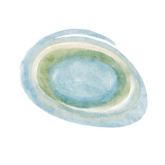 Soft abstract watercolor shape with layered oval strokes in aqua blue, sage green and cream tones, isolated on white paper texture. Hand-painted organic element for modern backgrounds, branding