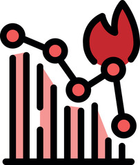 Red fire is burning descending statistics graph, representing financial crisis and recession