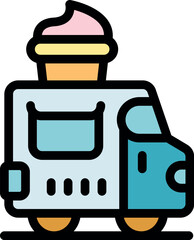 Naklejka premium Colorful ice cream truck serving frozen desserts on a hot summer day
