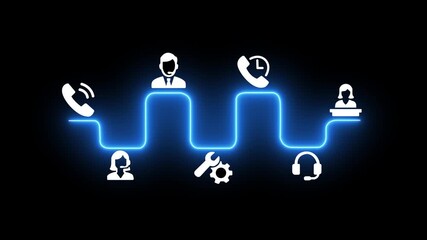 Customer service with AI, speed of service concept on the black background. Ensuring clients receive timely help and service from provider. Motion graphics of customer service idea. 4k ...